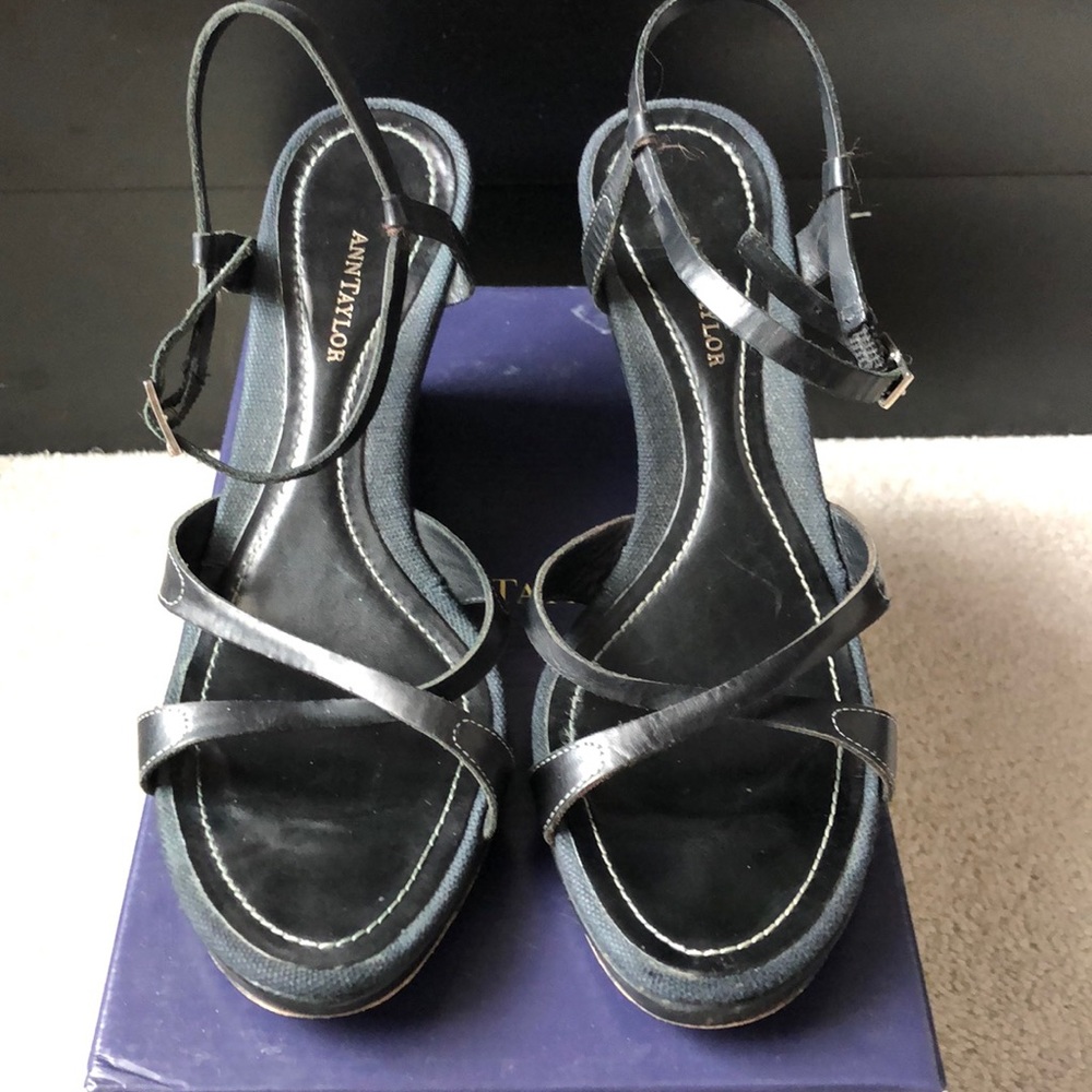 Ann Taylor Evie Black Calf Wedges - Size 8